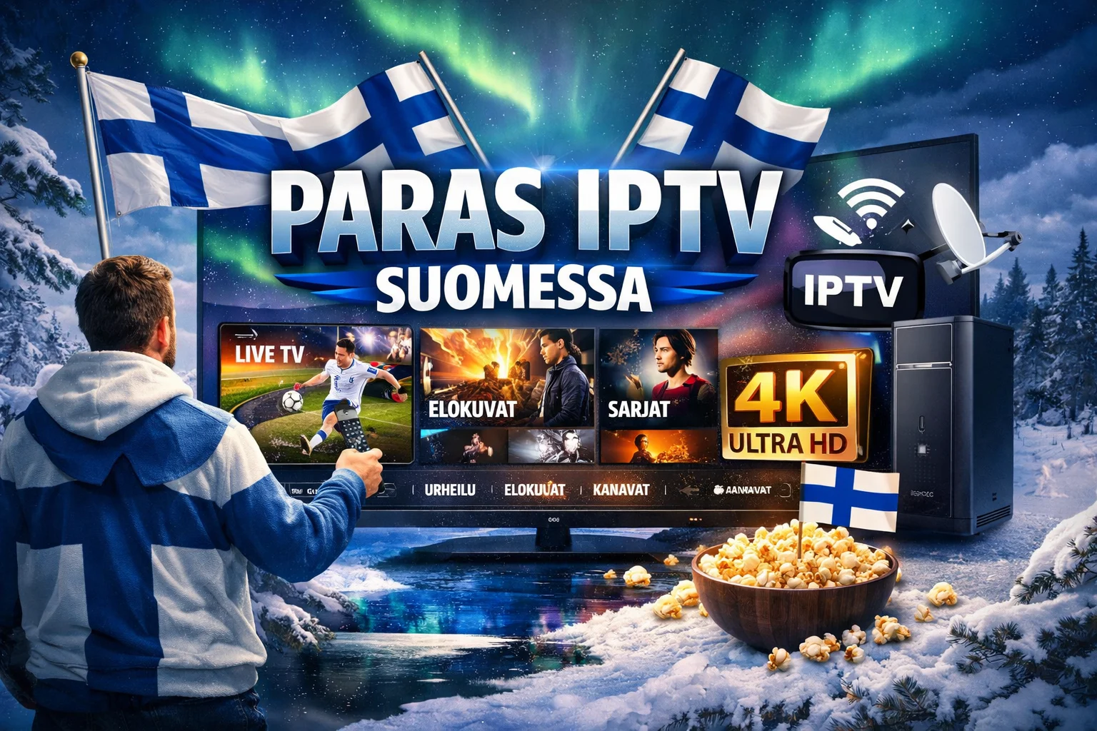 IPTV Suomi – perhe katsoo 4K-televisiota suomalaisessa kodissa